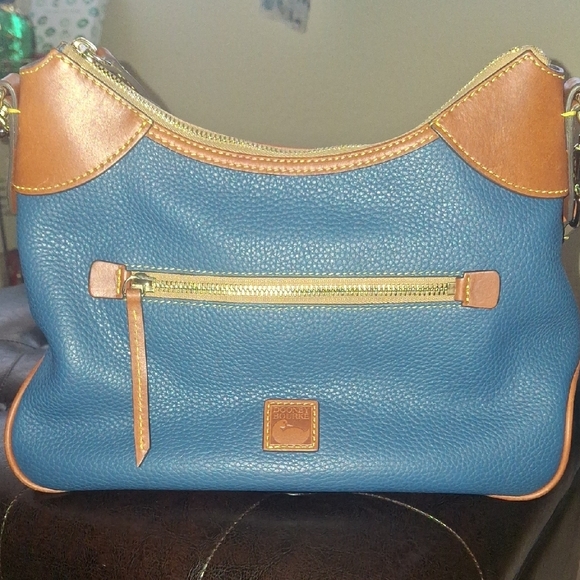 Dooney & Bourke Blue and Tan Leather Shoulder Bag - Picture 1 of 6